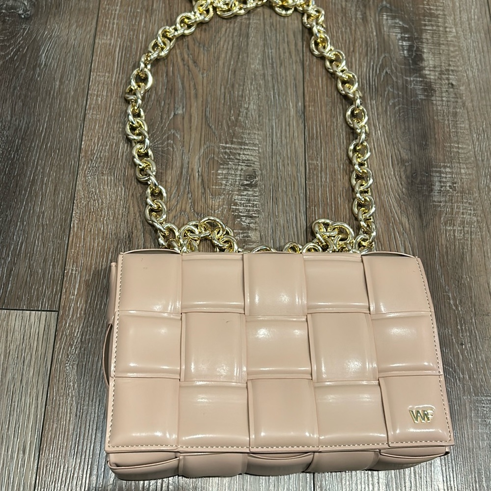 White Fox Beige quilted pattern shoulder purse